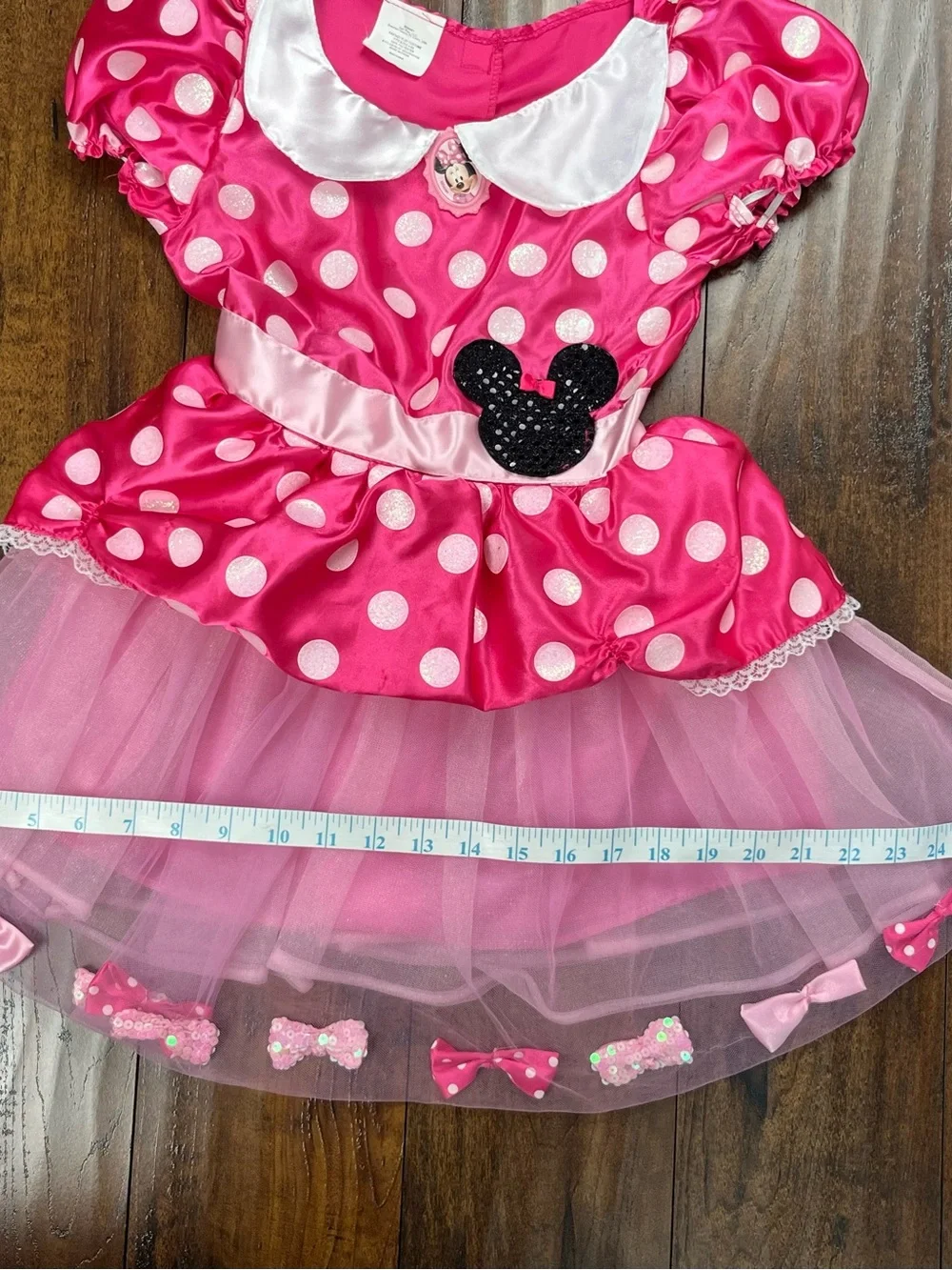 Disney Just Play Minnie Mouse Costume Dress Skirt Glitter Bows Girl’s Size 4-6X.